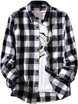 Mens Flannel Plaid Shirts Long Sleeve Casual Button Down Shirt Relaxed Fit Lightweight Pockets Gingham Shirt for Work