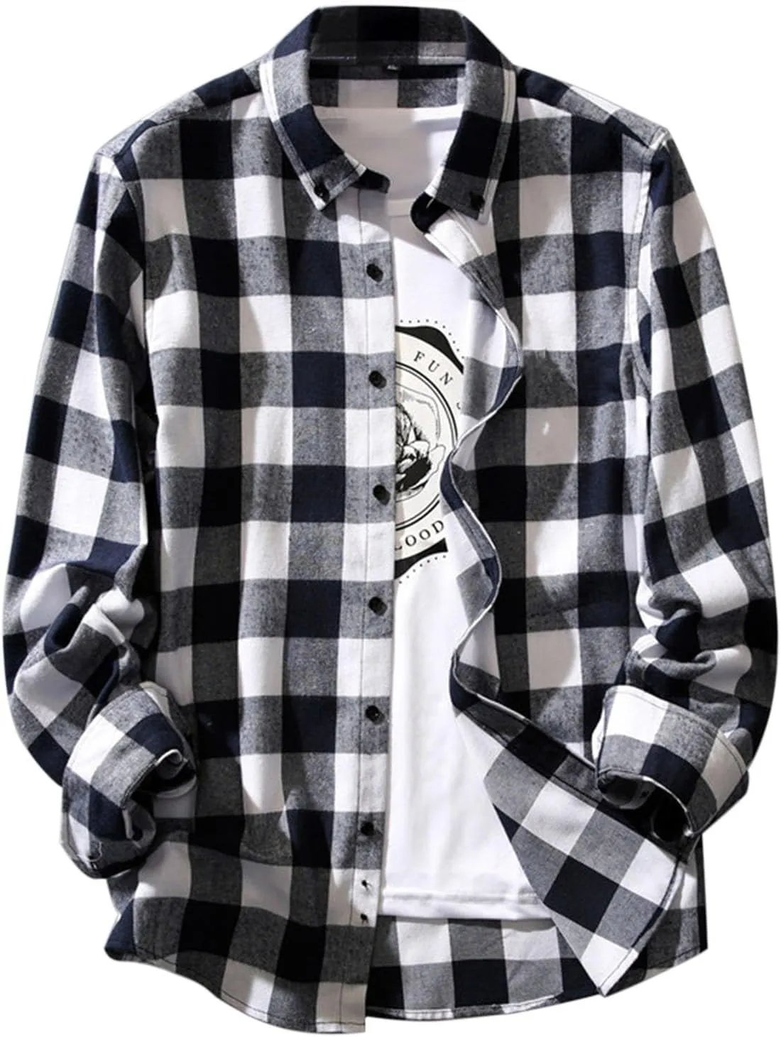 Mens Flannel Plaid Shirts Long Sleeve Casual Button Down Shirt Relaxed Fit Lightweight Pockets Gingham Shirt for Work