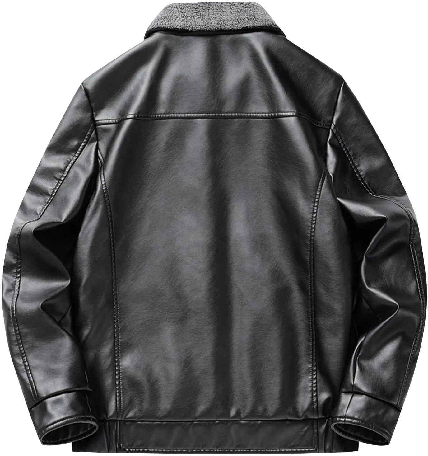 Men’s Fleece Lined Bomber Jacket Faux Leather Causal Autumn Winter Moto Coat Zipper Winter Warm Sherpa Outerwear