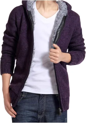 Men's Fleece Lined Hooded Sweater Jacket Coats Full Zip Winter Warm Knitted Jackets with Pockets