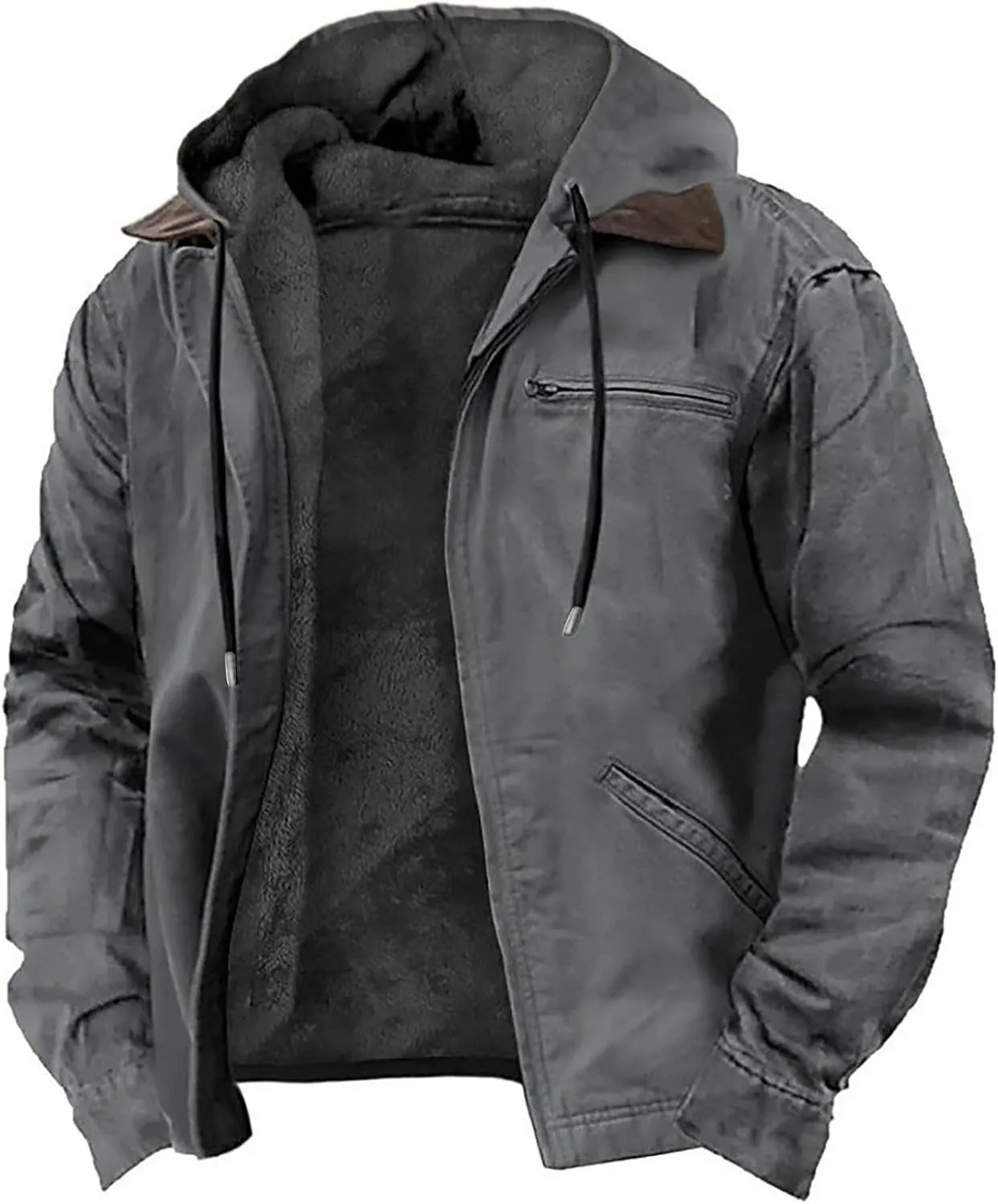 Men's Fleece Lined Hooded Winter Jackets Coats Thicken Warm Hoodie Sweatshirt Jacket with Multi Pockets