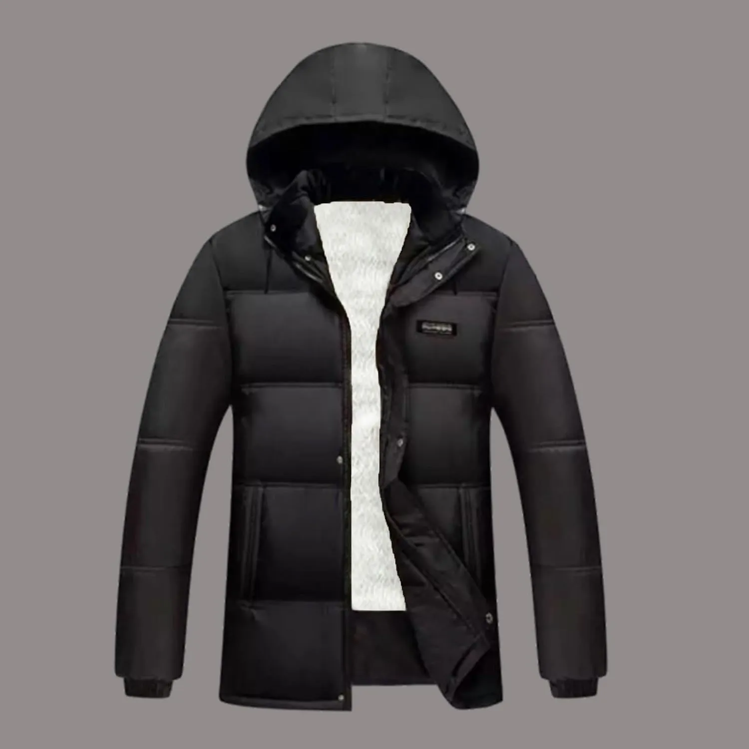 Men's Fleece Lined Puffer Jacket Winter Down Coat with Removable Hood