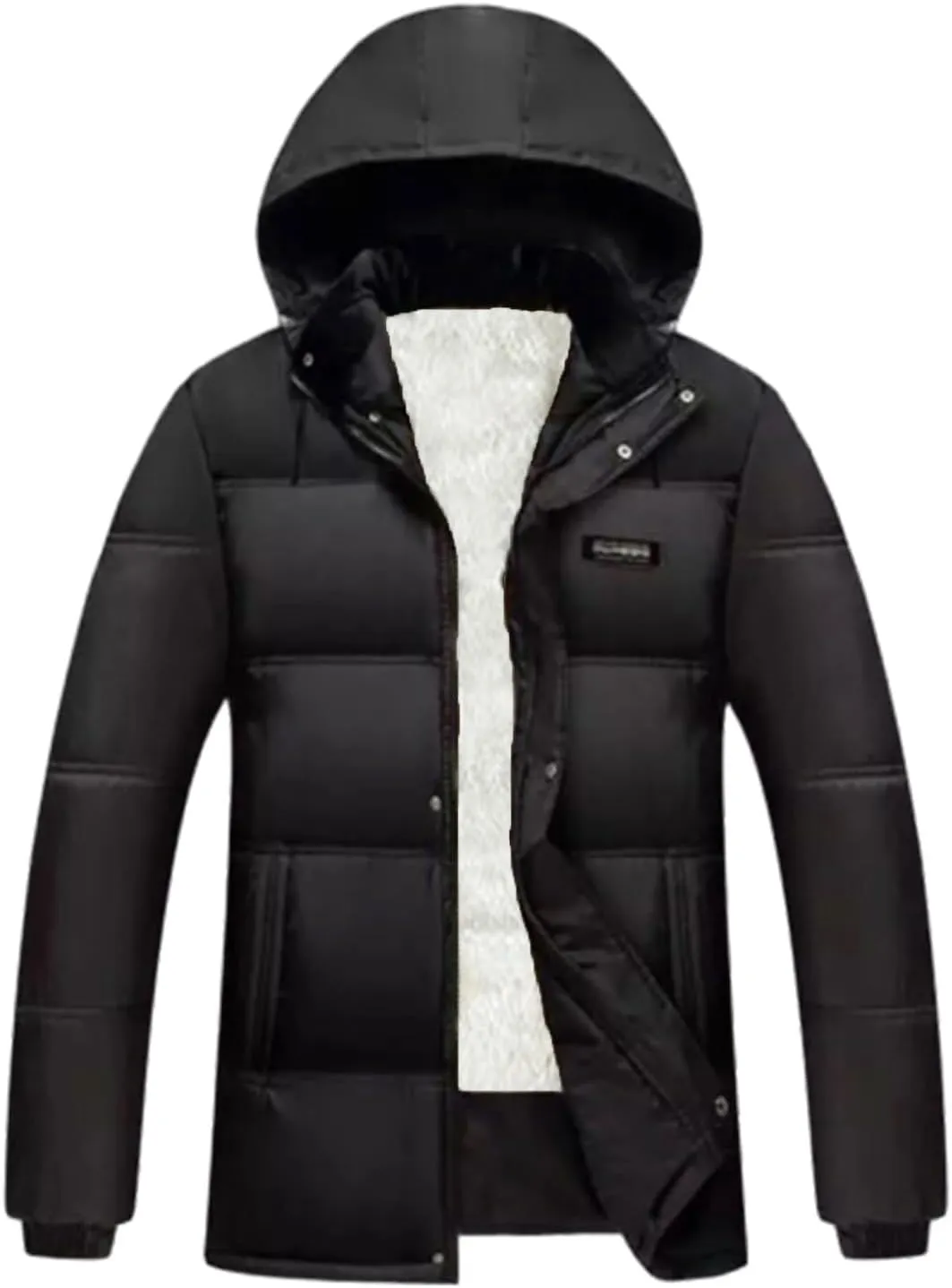 Men's Fleece Lined Puffer Jacket Winter Down Coat with Removable Hood