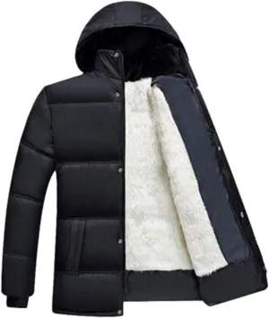 Men's Fleece Lined Puffer Jacket Winter Down Coat with Removable Hood