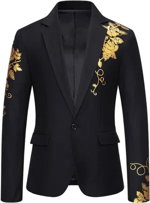 Men's Floral Jacquard Dress Suit Jacket One Button Slim Fit Printed Tuxedo Blazer Sport Coat for Wedding Banquet Prom
