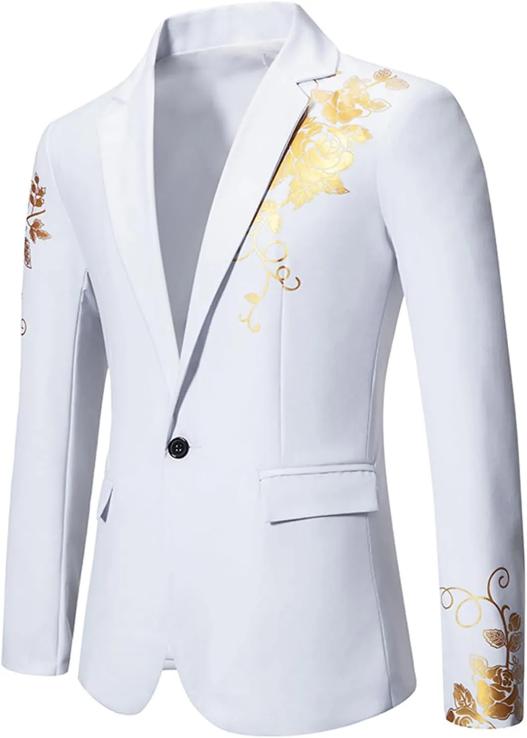 Men's Floral Jacquard Dress Suit Jacket One Button Slim Fit Printed Tuxedo Blazer Sport Coat for Wedding Banquet Prom