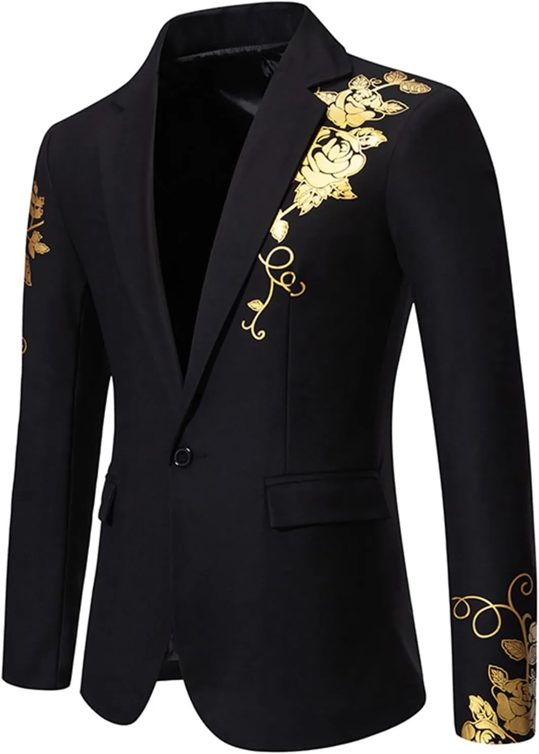 Men's Floral Jacquard Dress Suit Jacket One Button Slim Fit Printed Tuxedo Blazer Sport Coat for Wedding Banquet Prom
