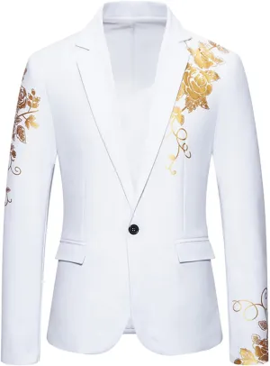 Men's Floral Jacquard Dress Suit Jacket One Button Slim Fit Printed Tuxedo Blazer Sport Coat for Wedding Banquet Prom
