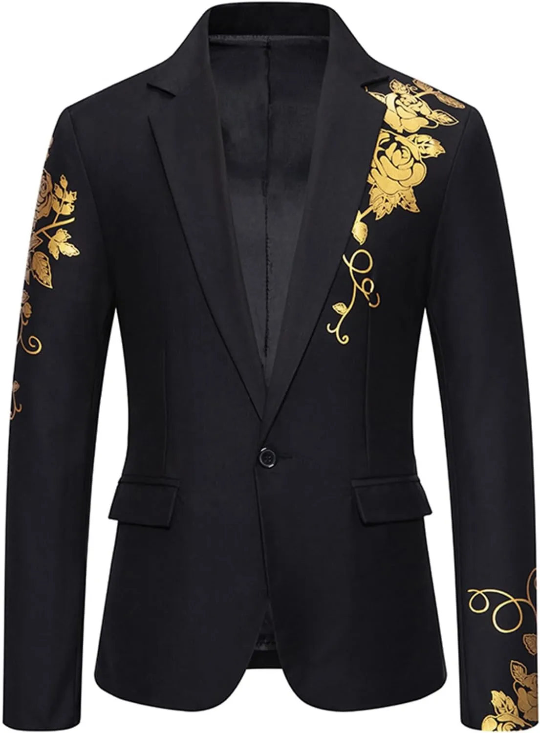 Men's Floral Jacquard Dress Suit Jacket One Button Slim Fit Printed Tuxedo Blazer Sport Coat for Wedding Banquet Prom