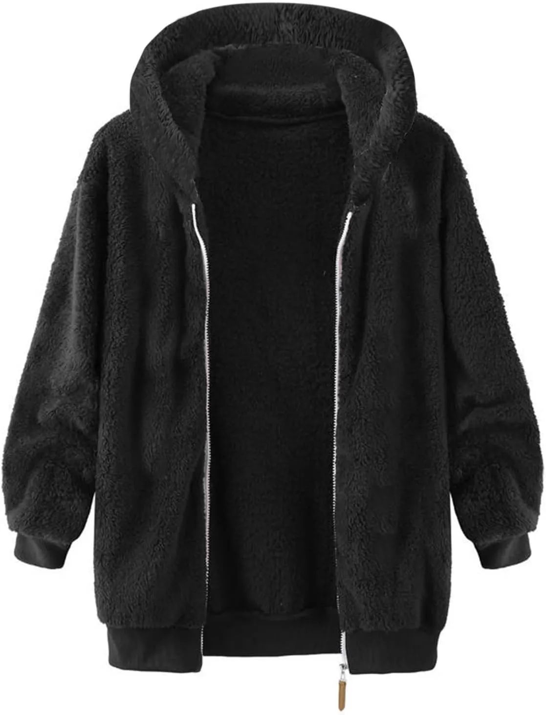 Men's Fuzzy Fleece Hoodie Jacket Zip Up Hooded Sweatshirts Sherpa Warm Winter Coats Tops with Pockets