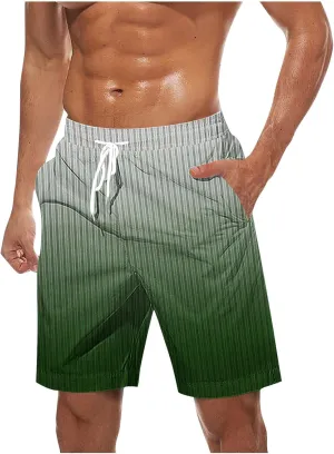 Men's Hawaiian Beach Shorts Elastic Waist Drawstring Stripe Print Shorts for Casual Swimmingshorts with Pockets
