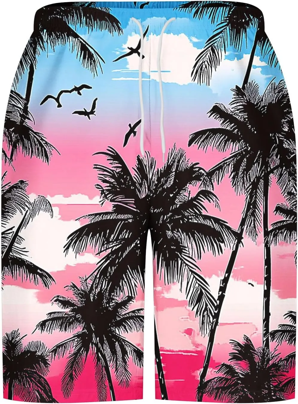 Men's Hawaiian Beach Shorts Elastic Waist Drawstring Stripe Print Shorts for Casual Swimmingshorts with Pockets