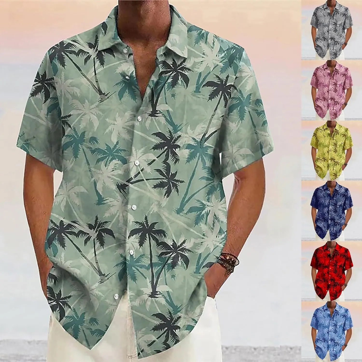Mens Hawaiian Shirt Beach Button Down Short Sleeve Casual Stylish Big and Tall Floral Summer Tropical Vacation Tops