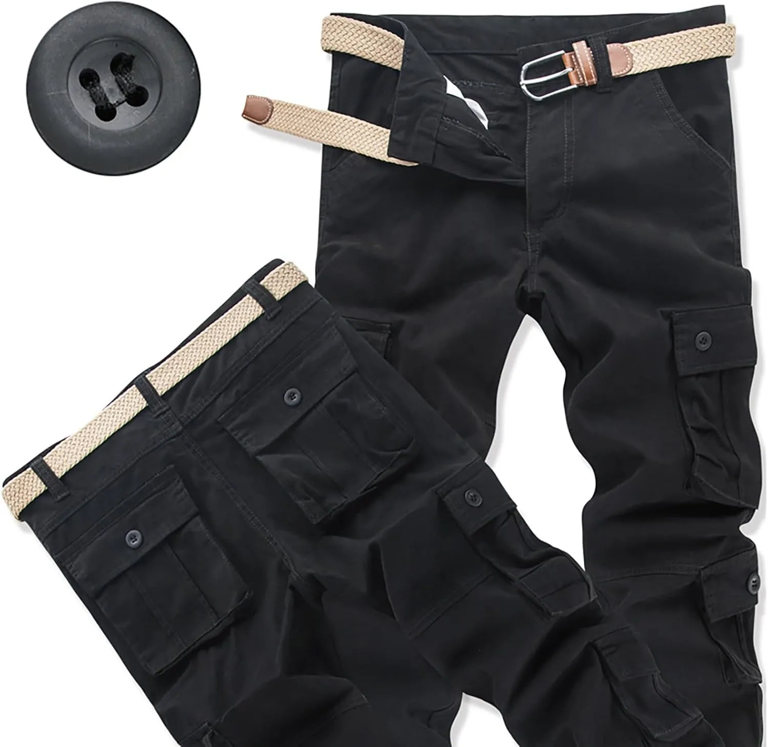 Mens Hiking Pants Cargo Trousers Hiking Pants 8 Pocket Plain Comfort Breathable Outdoor Daily Going Out Baggy Pants