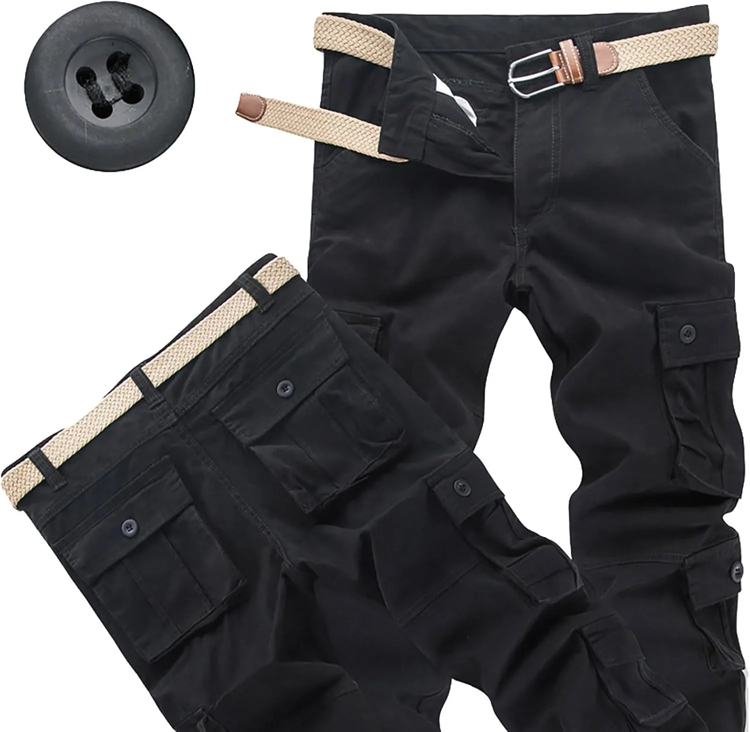 Mens Hiking Pants Cargo Trousers Hiking Pants 8 Pocket Plain Comfort Breathable Outdoor Daily Going Out Baggy Pants