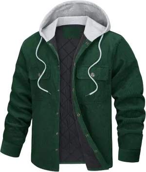 Mens Hoodies Jackets Corduroy Button down Loose Casual Stylish Coats Jackets Plain Clothes Multity Pockets
