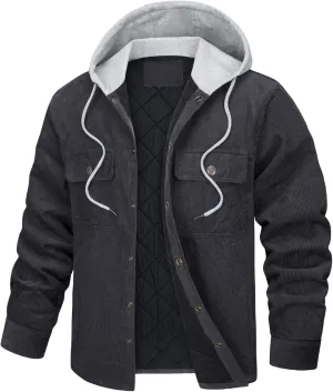 Mens Hoodies Jackets Corduroy Button down Loose Casual Stylish Coats Jackets Plain Clothes Multity Pockets
