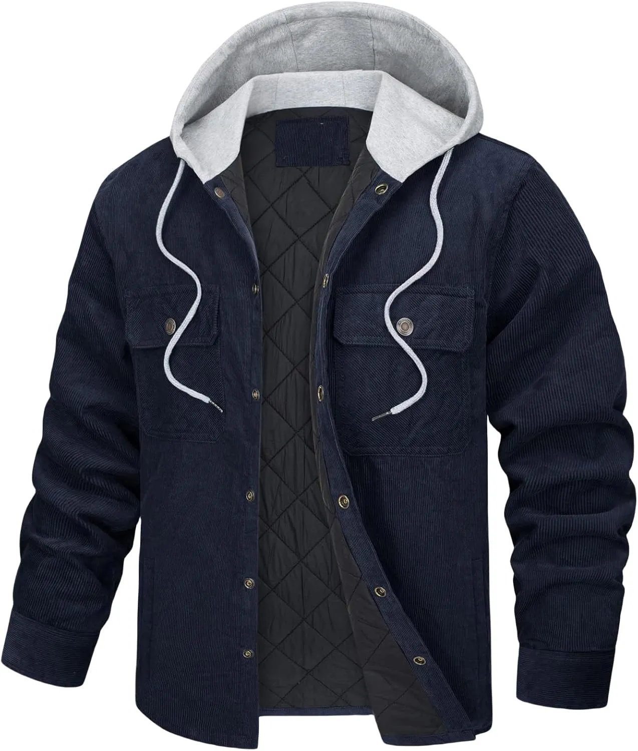 Mens Hoodies Jackets Corduroy Button down Loose Casual Stylish Coats Jackets Plain Clothes Multity Pockets