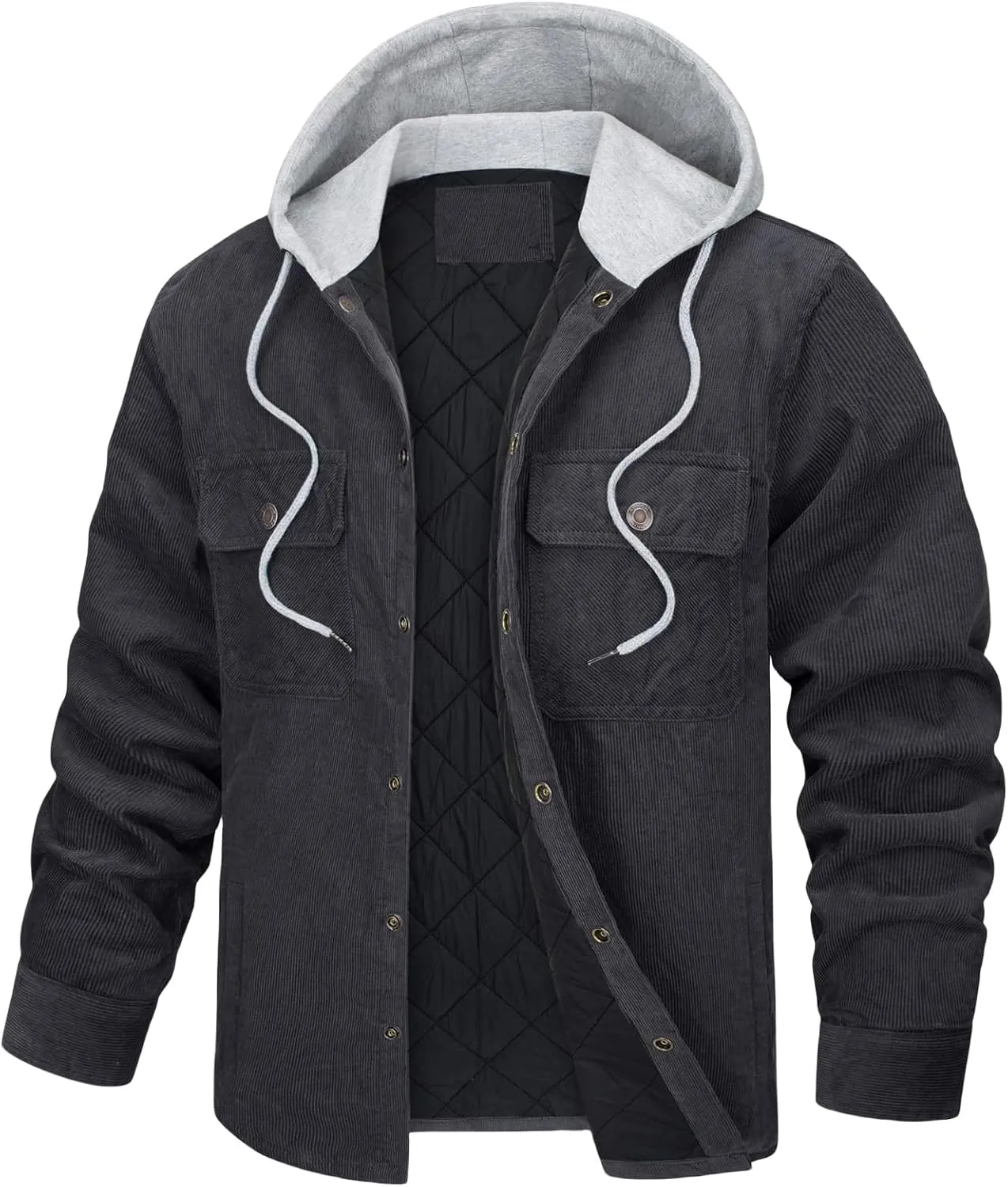 Mens Hoodies Jackets Corduroy Button down Loose Casual Stylish Coats Jackets Plain Clothes Multity Pockets