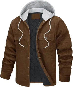 Mens Hoodies Jackets Corduroy Button down Loose Casual Stylish Coats Jackets Plain Clothes Multity Pockets