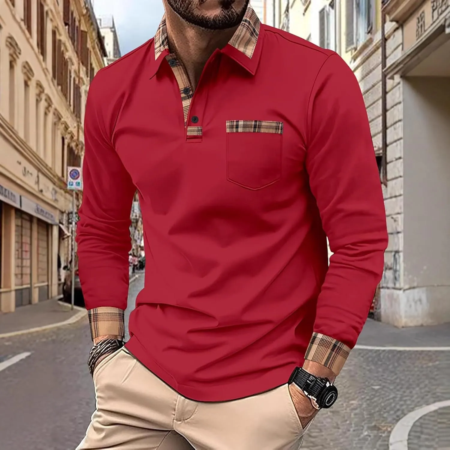 Mens Knit Polo Shirts Long Sleeved Loose Comfortable Gradient Simple T Shirt Casual Button Classic Work Shirt Mens