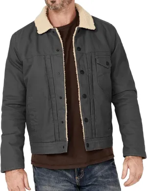 Men's Lapel Fleece Lined Thicken Denim Jean Trucker Jacket Coats Sherpa Lined Trucker Jacket for Men