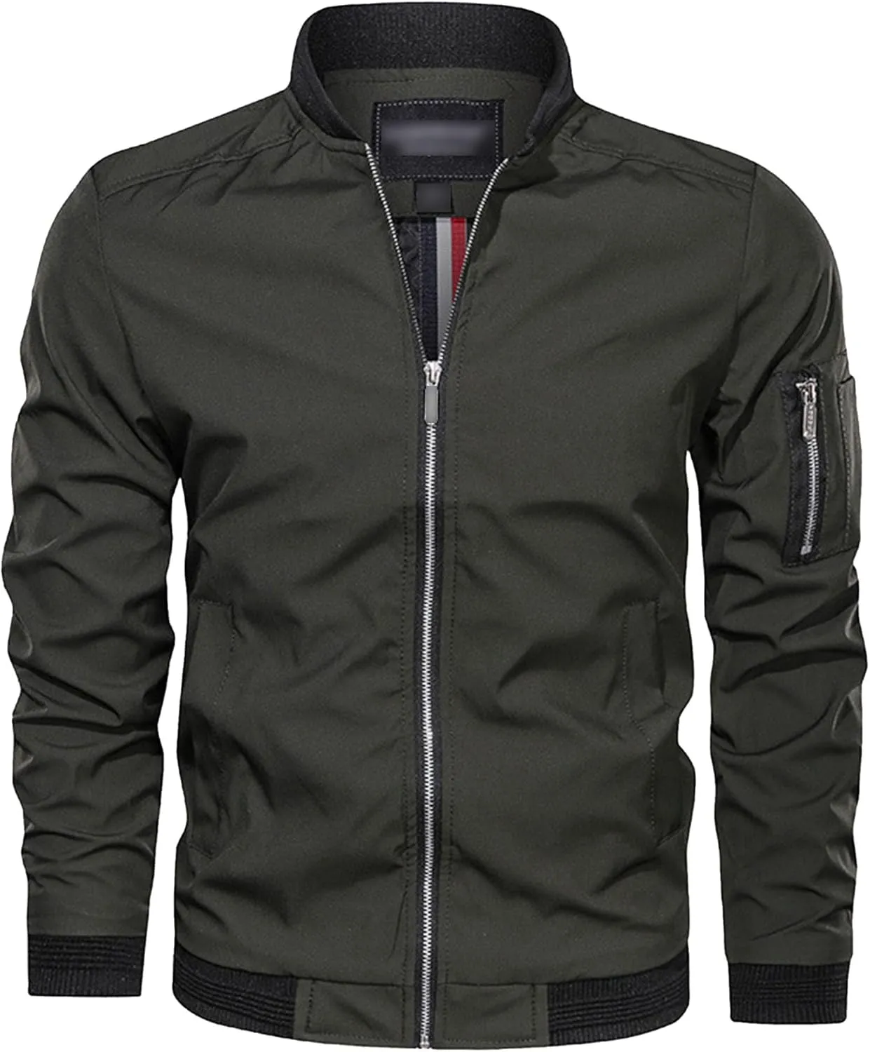 Men's Lightweight Baseball Bomber Jacket Full Zip Stand Collar Varsity Jackets Windproof Outdoor Windbreaker