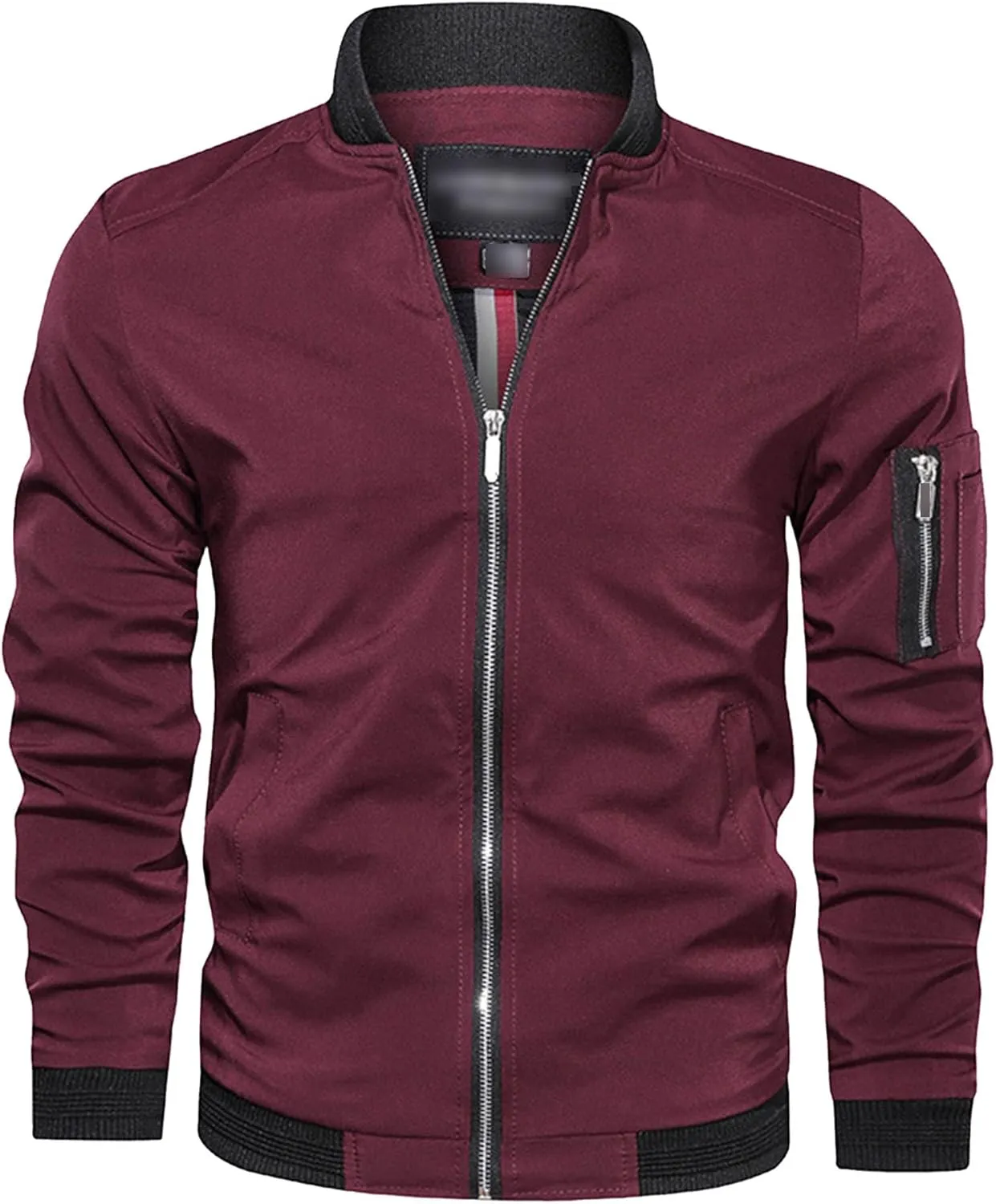 Men's Lightweight Baseball Bomber Jacket Full Zip Stand Collar Varsity Jackets Windproof Outdoor Windbreaker