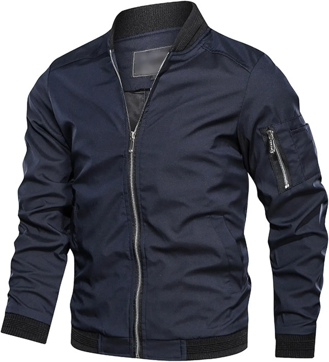 Men's Lightweight Baseball Bomber Jacket Full Zip Stand Collar Varsity Jackets Windproof Outdoor Windbreaker