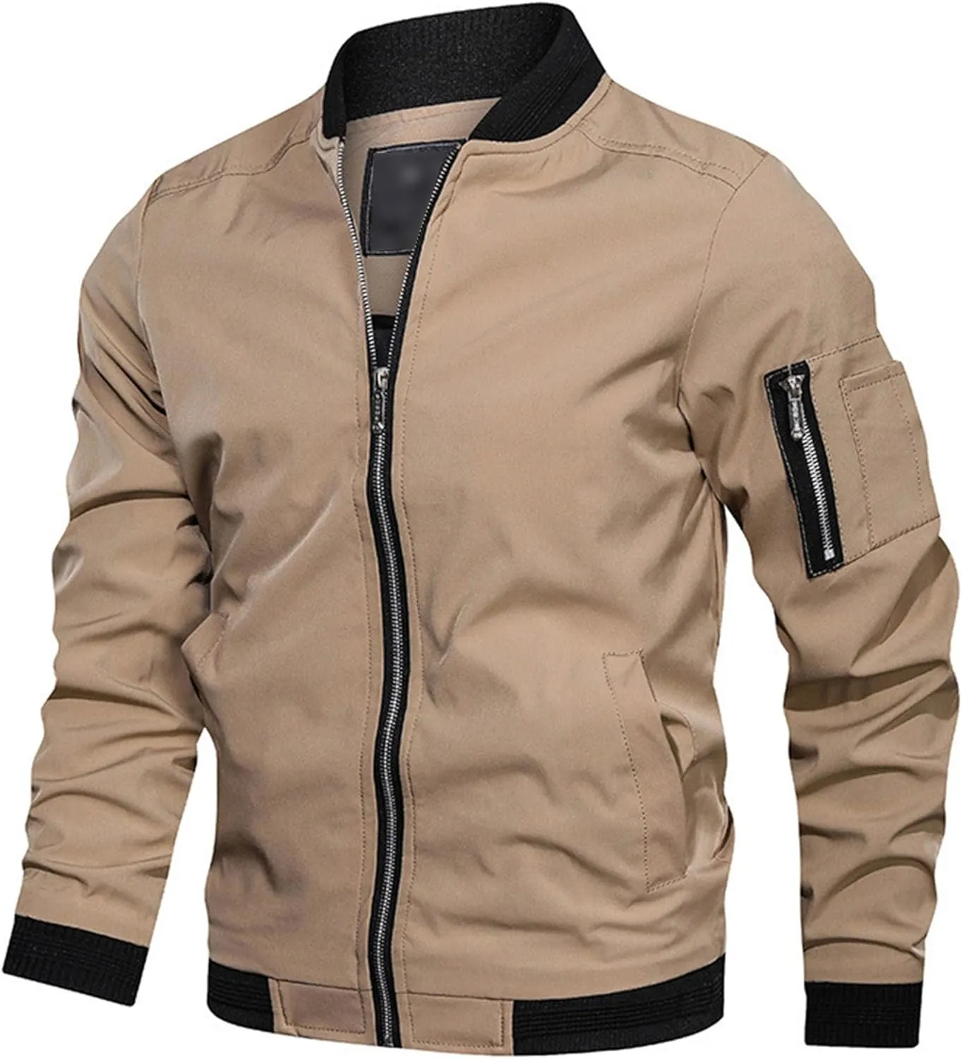 Men's Lightweight Baseball Bomber Jacket Full Zip Stand Collar Varsity Jackets Windproof Outdoor Windbreaker