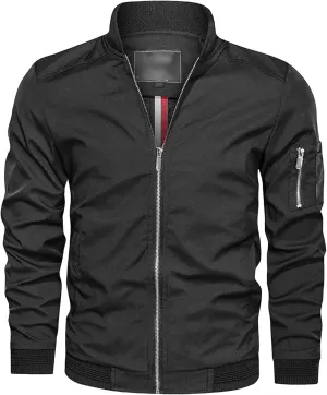 Men's Lightweight Baseball Bomber Jacket Full Zip Stand Collar Varsity Jackets Windproof Outdoor Windbreaker