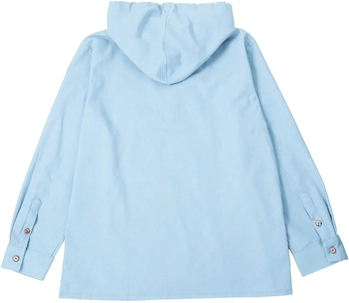 Mens Linen Shirt Long Sleeve Casual Beach Hoodie Button Up Lightweight Summer V Neck Hooded Guayabera Hippie Tshirt