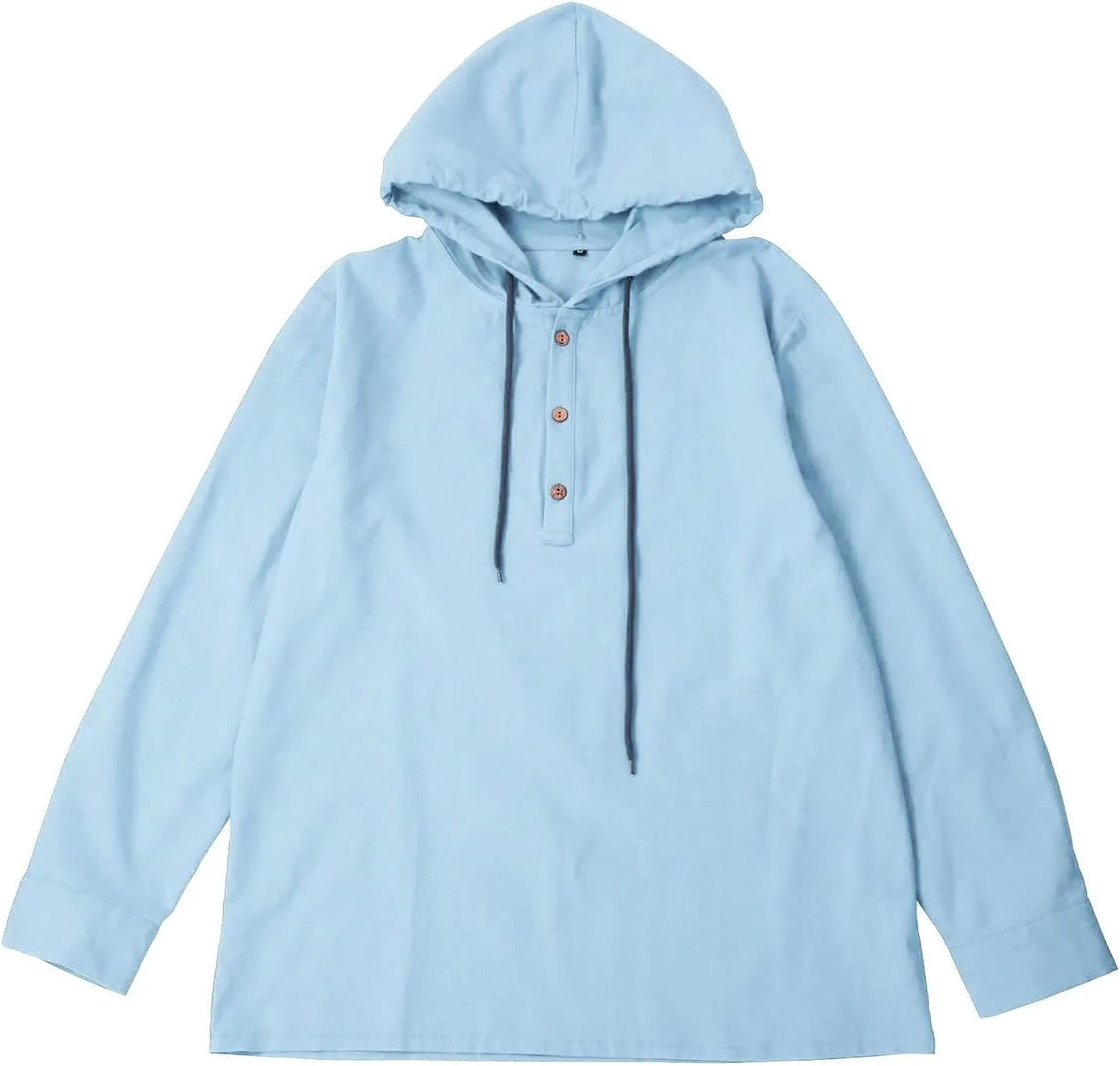 Mens Linen Shirt Long Sleeve Casual Beach Hoodie Button Up Lightweight Summer V Neck Hooded Guayabera Hippie Tshirt