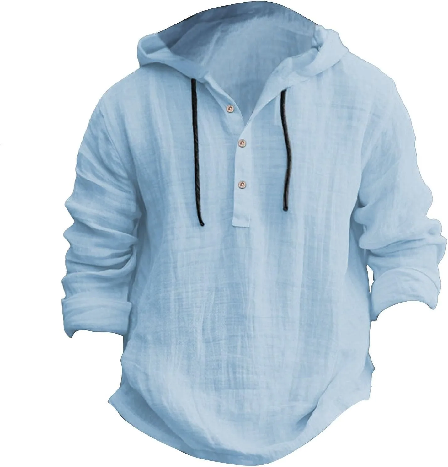 Mens Linen Shirt Long Sleeve Casual Beach Hoodie Button Up Lightweight Summer V Neck Hooded Guayabera Hippie Tshirt