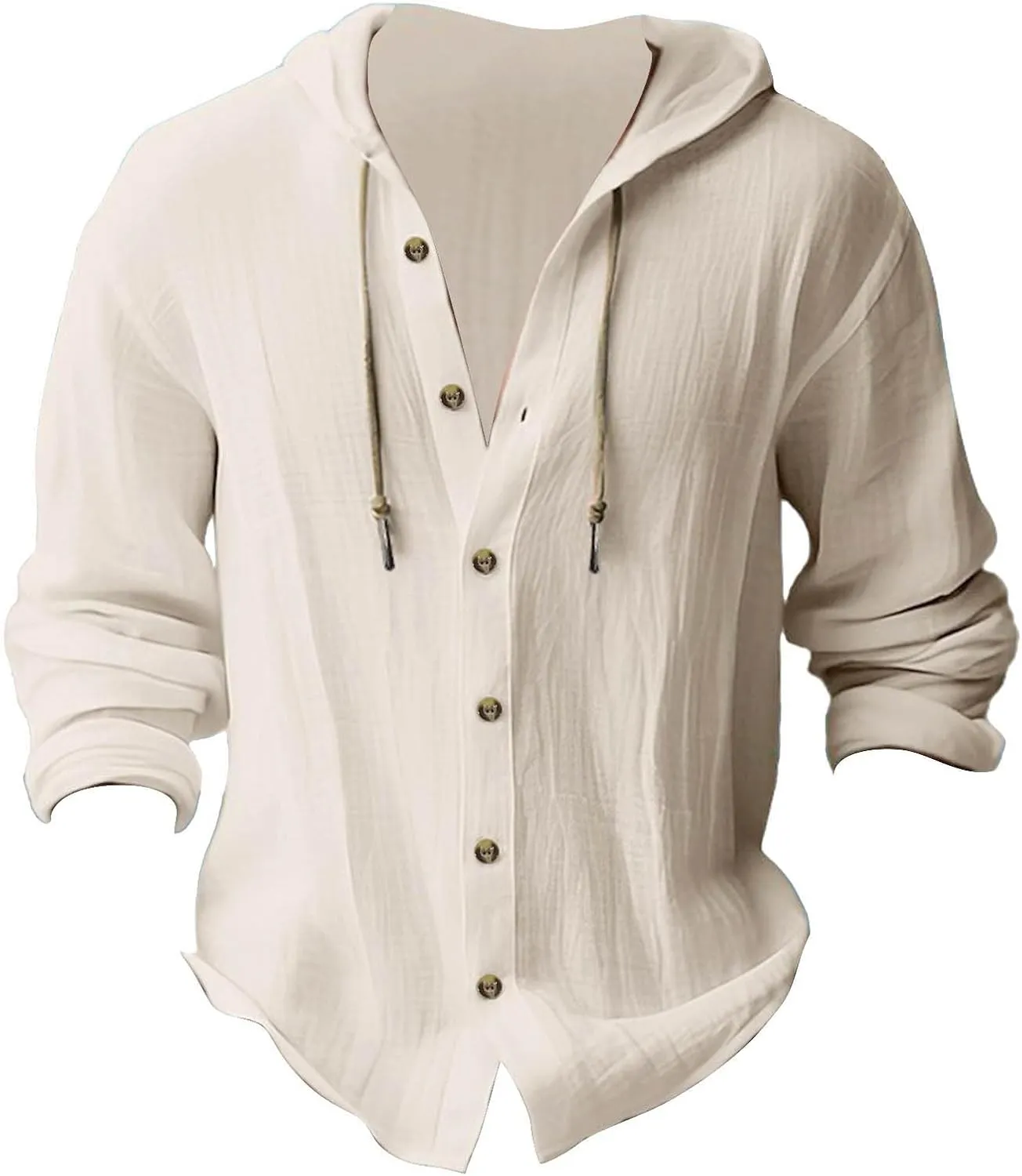 Mens Linen Shirt Long Sleeve Summer Casual Loose Big and Tall Beach Button Down Hoodies Cotton Vacation Outfits Tops