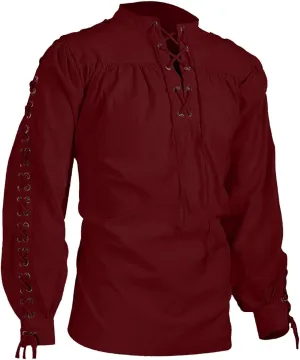 Mens Medieval Shirt Long Sleeve Gothic Top Steampunk Shirts Lace Up Pullover Cosplay Clothes Vintage Tees Blouses