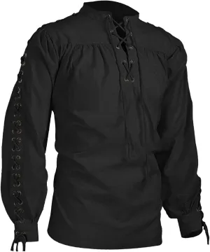 Mens Medieval Shirt Long Sleeve Gothic Top Steampunk Shirts Lace Up Pullover Cosplay Clothes Vintage Tees Blouses