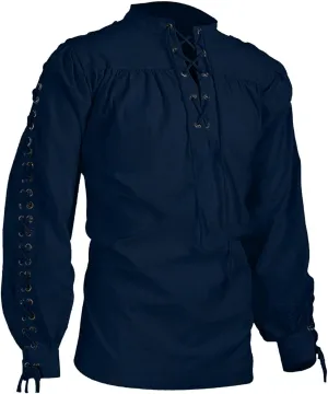 Mens Medieval Shirt Long Sleeve Gothic Top Steampunk Shirts Lace Up Pullover Cosplay Clothes Vintage Tees Blouses