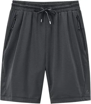 Men's Mesh Quick Dry Athletic Shorts with Zipper Pocket Elastic Waist Drawstring Breathable Gym Running Shorts