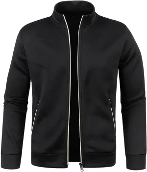 Mens Mock Neck Full Zip Knit Sweater Plus Size Lightweight Fleece Jackets with Stand Collar & Zipper Pockets