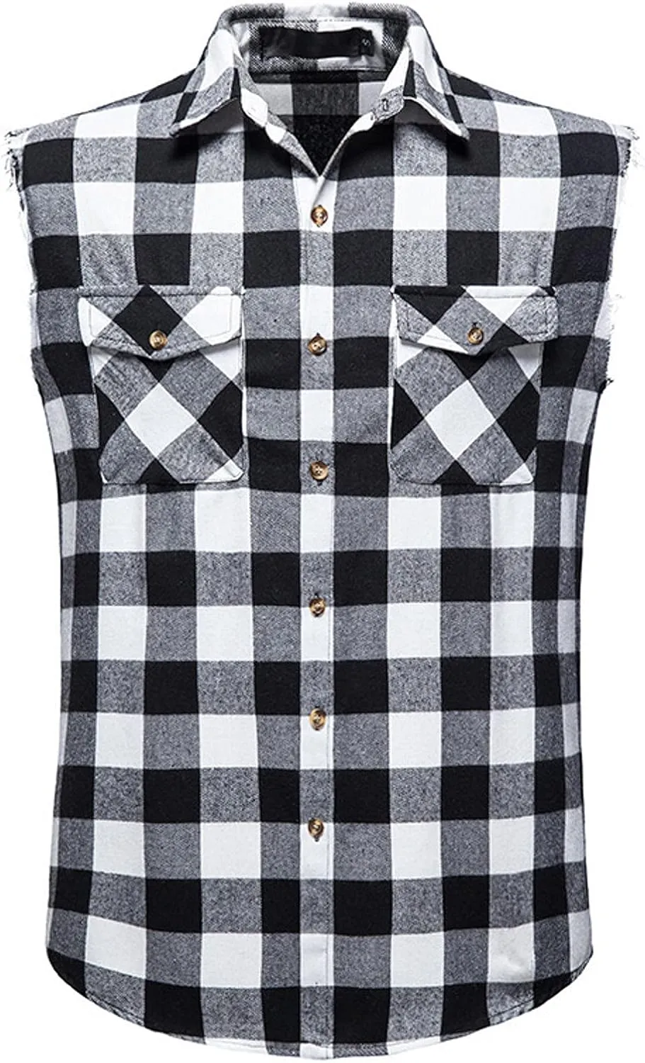 Men's Plaid Flannel Sleeveless Shirts Button Down Casual Hippie Cowboy Vest Tops Slim Fit Muscle Vintage Cut Off T Shirt