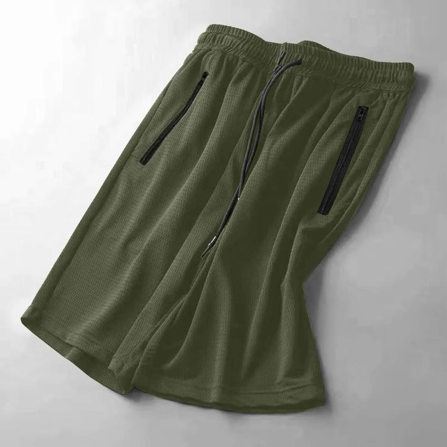 Mens Quick Dry Running Shorts with Zipper Pocket Drawstring Waist Summer Breathable Ice Silk Workout Short Pants