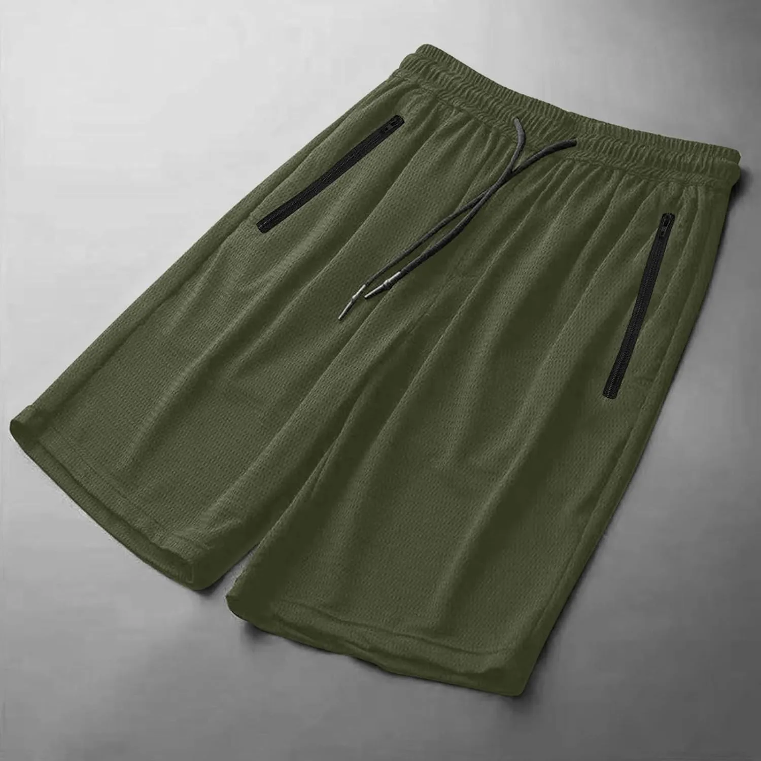 Mens Quick Dry Running Shorts with Zipper Pocket Drawstring Waist Summer Breathable Ice Silk Workout Short Pants