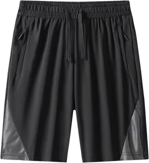 Men's Quick Dry Shorts Casual Solid Drawsting Elastic Waisted Mesh Running Short Pants with Pockets