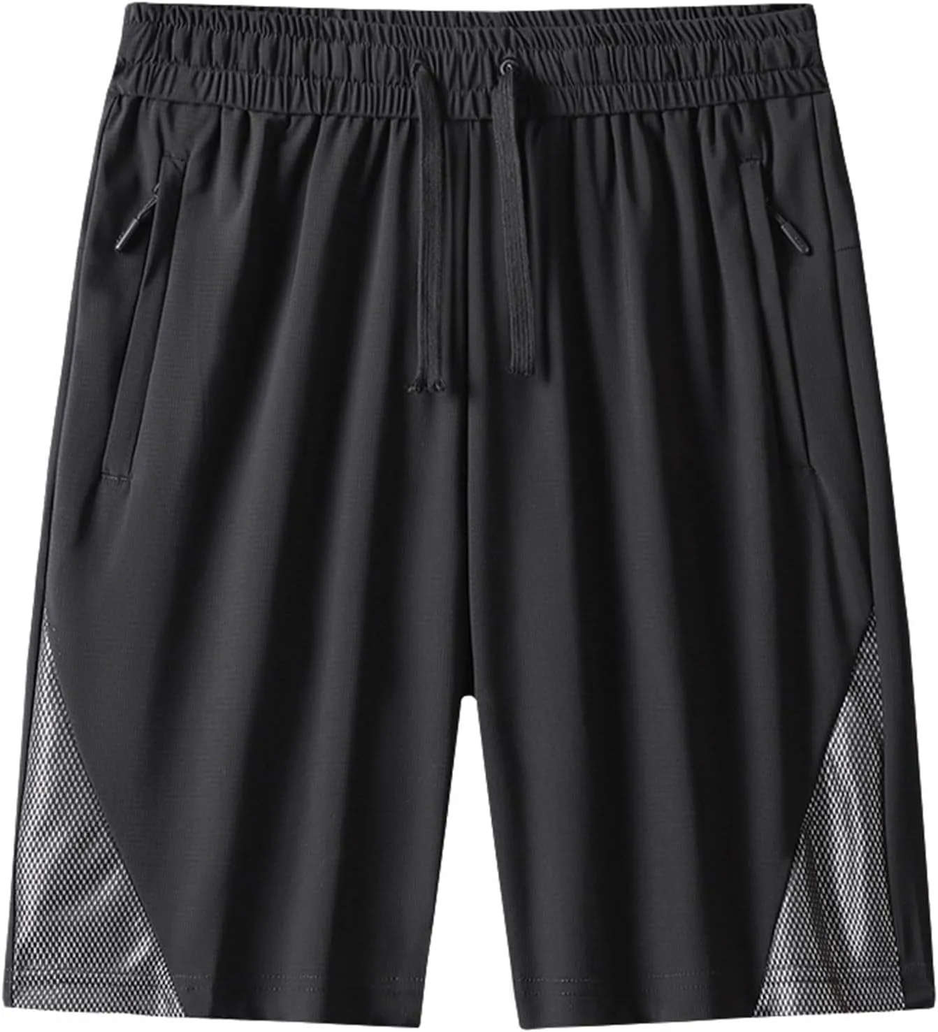 Men's Quick Dry Shorts Casual Solid Drawsting Elastic Waisted Mesh Running Short Pants with Pockets