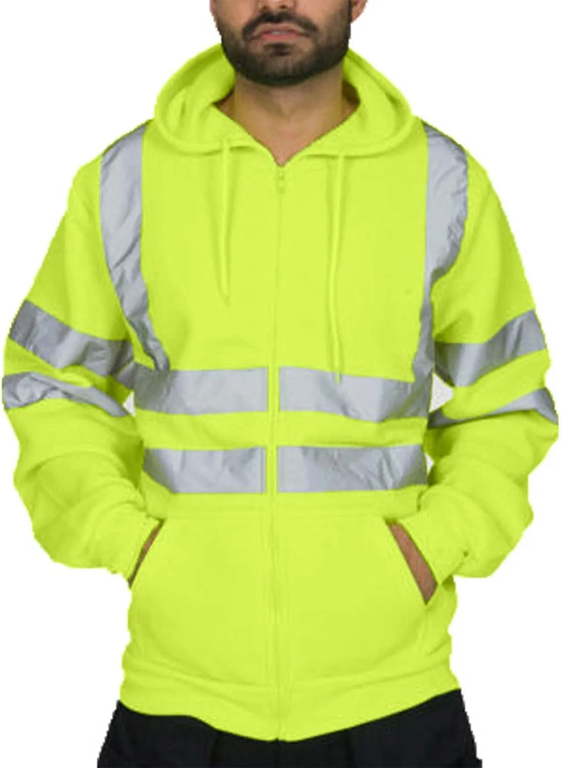 Men's Reflective Hoodie Jacket and Cargo Pants Sets High Visibility Worker Safety Suits for Road Work