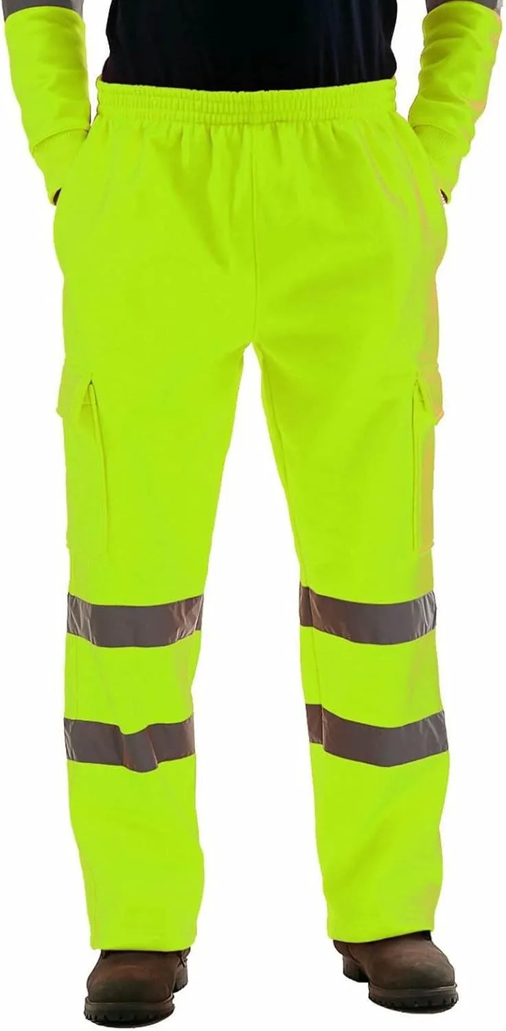 Men's Reflective Hoodie Jacket and Cargo Pants Sets High Visibility Worker Safety Suits for Road Work