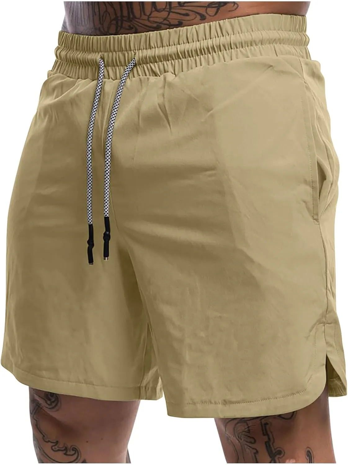 Men's Running Athletic Shorts 7" Gym Workout Lightweight Elastic Waist Quick Dry Shorts Side Slit Sweat Shorts with Pockets