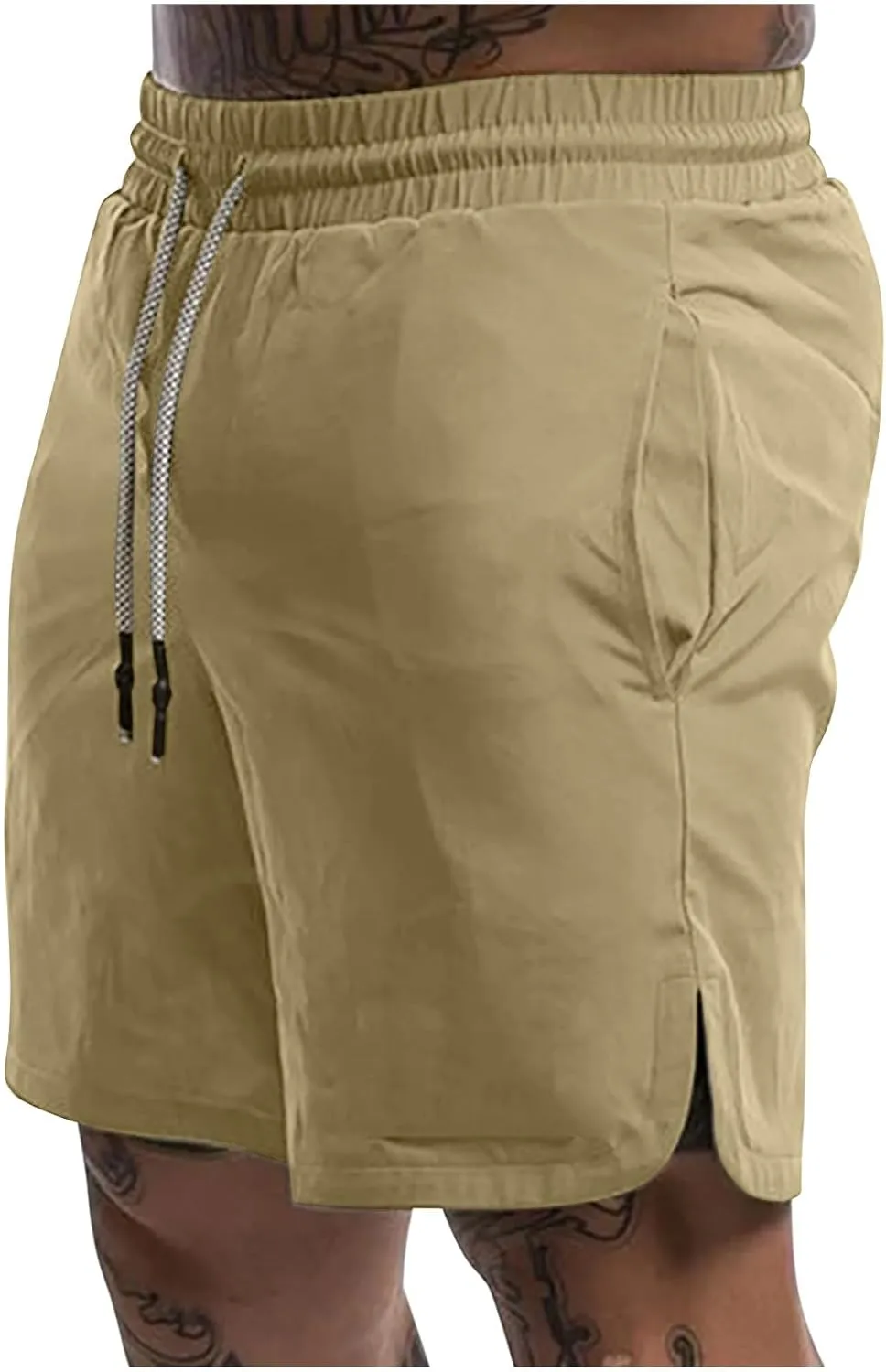 Men's Running Athletic Shorts 7" Gym Workout Lightweight Elastic Waist Quick Dry Shorts Side Slit Sweat Shorts with Pockets