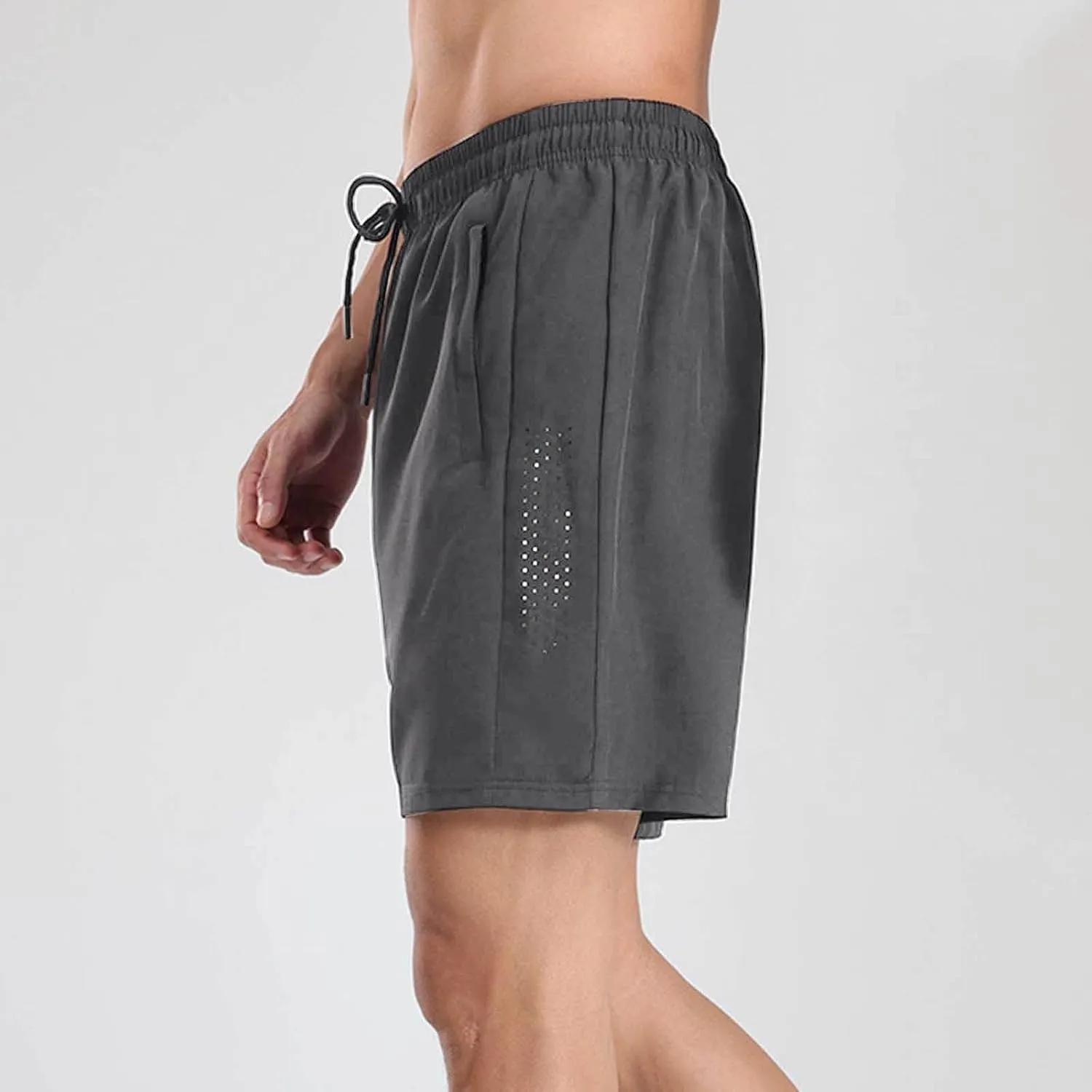 Mens Running Bermuda Shorts Summer Athletic Workout Quick Dry Shorts Drawstring Elastic Waist Lightweight Gym Short